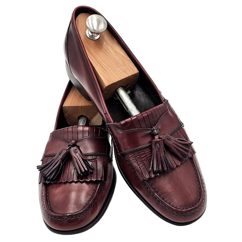 Vintage Bragano Cole Haan Italy 10.5 Burgundy Leather Dress Shoes Tassel Loafers - Picture 7 of 14